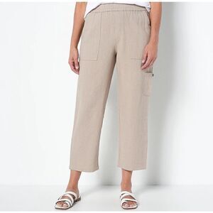 876 Susan Graver Regular Pure Easy Linen Utility Crop Pant FLAX XS petite